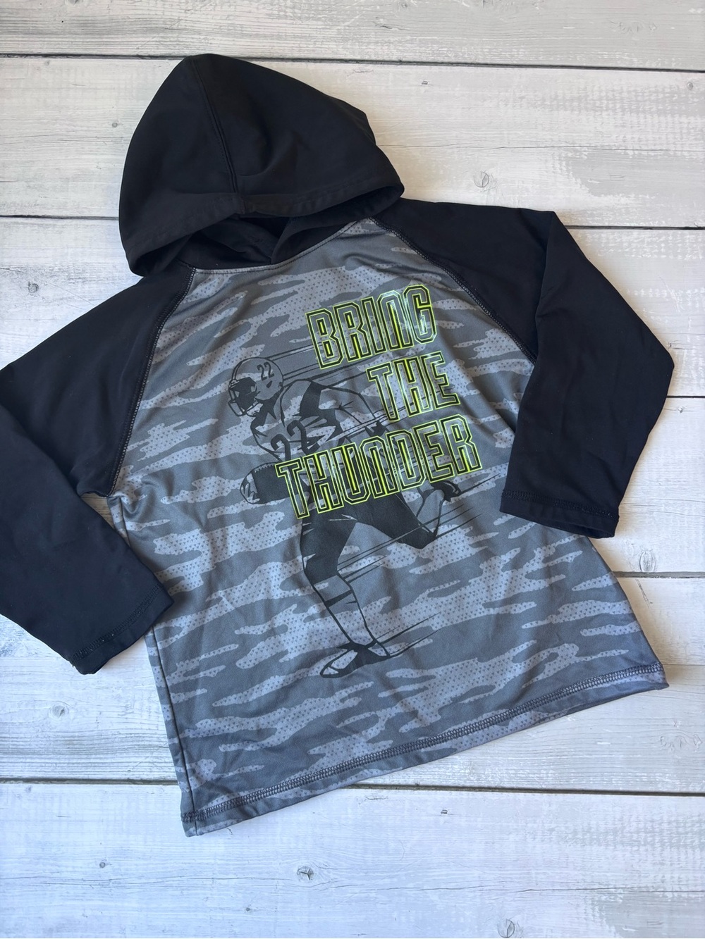 Boys' Bring The Thunder Hooded Long Sleeve Shirt - Gray & Black